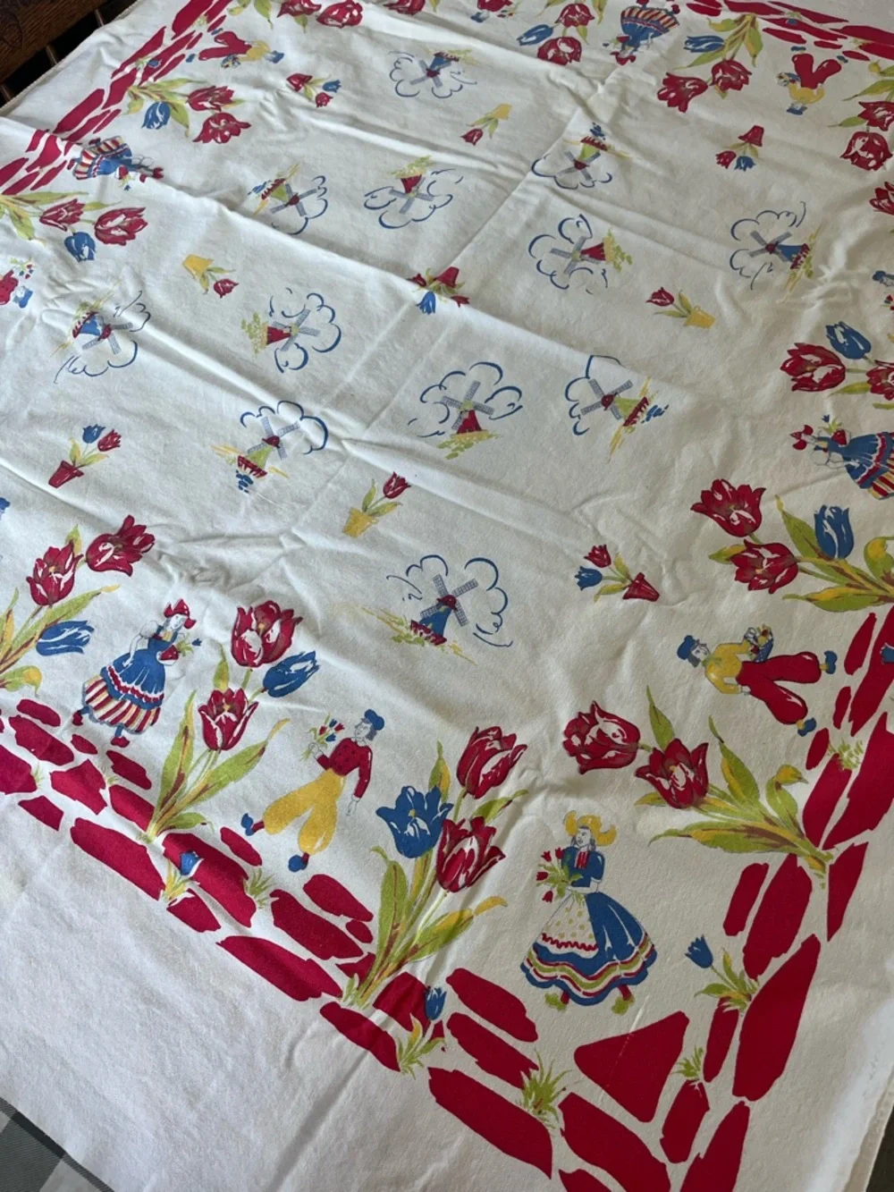 Vintage Dutch tulips tablecloth colorful vintage
